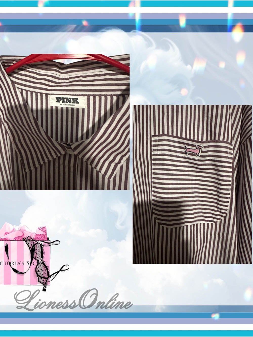 Victoria's Secret PINK Striped Boyfriend Button-Down Night Shirt! One Size FGWP! - Picture 3 of 4